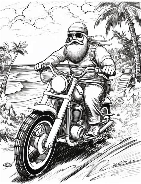 Un Dessin D un Homme Conduisant Une Moto Sur Une Plage Ai Générative