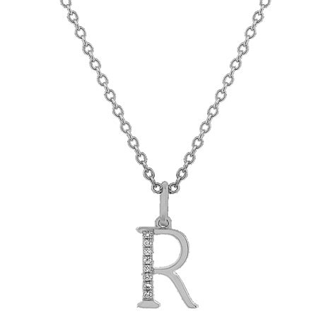 Diamond Letter R Pendant In 14k White Gold 18 In Shane Co