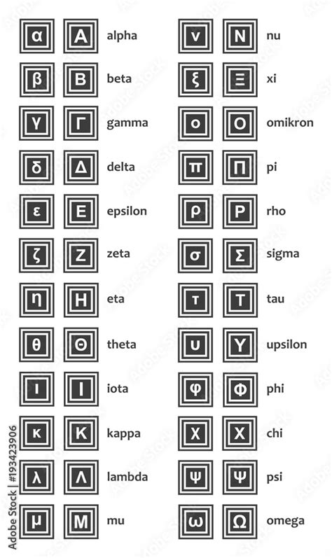 Vector greek alphabet - both upper case and lower case - letters with ...