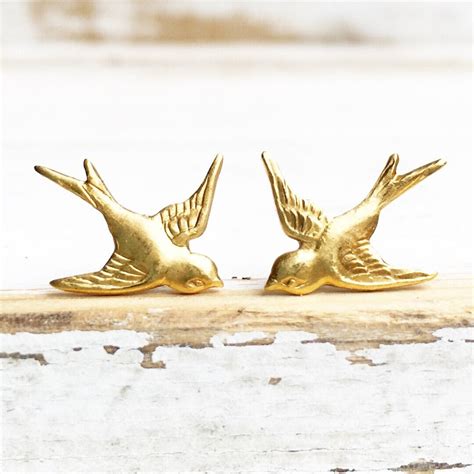 Gold Bird Earrings,gold Bird Stud Earrings,golden Swallow,bird Earrings ...