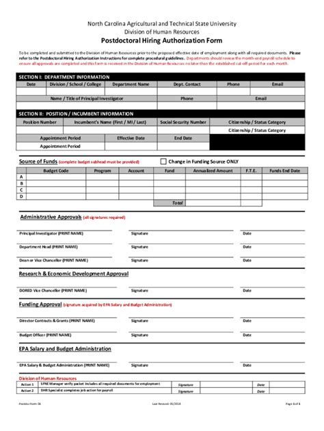 Fillable Online Postdoctoral Hiring Authorization Form Fax Email Print