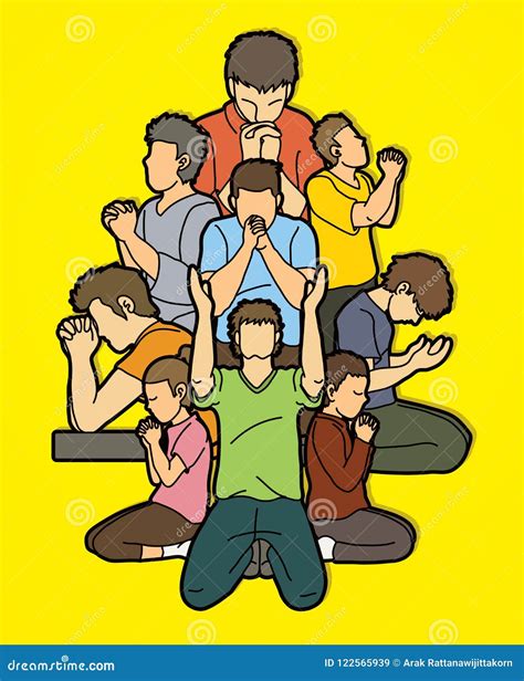 Group Of Prayer Christian Praying Together Stock Vector Illustration