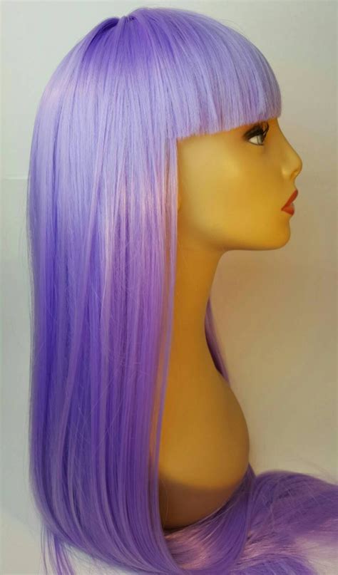 Long Purple Wig Purple Wig With Bangs Bangs Light Purple Etsy