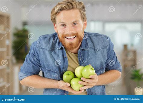 Athletic Young Man Holding Apples Stock Image Image Of Portrait