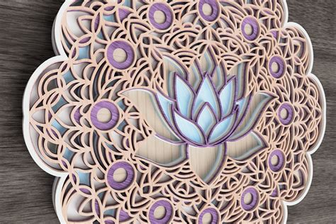 Lotus Mandala Laser Cut File Layered Svg Vector Design Dxf Etsy