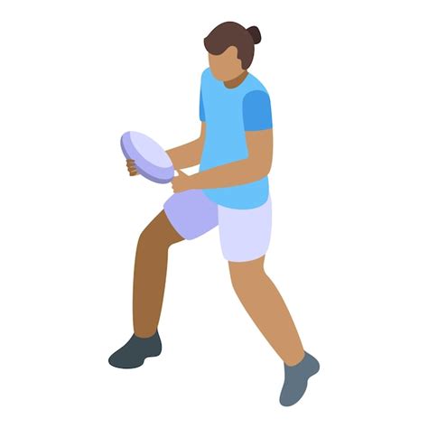 Icono de la pelota de rugby en la mano vector isométrico movimiento de