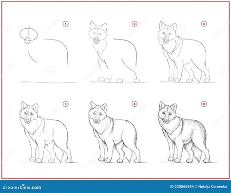 Seite Zeigt Wie Man Lernt Skizze Von Niedlichen Grauen Wolf Zeichnen