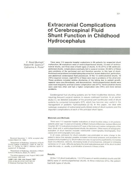 (PDF) Extracranial Complications of Cerebrospinal Fluid Shunt ...