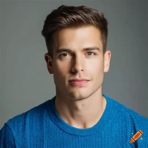 Close Up Portrait Of A Stylish Man In A Blue Sweater On Craiyon