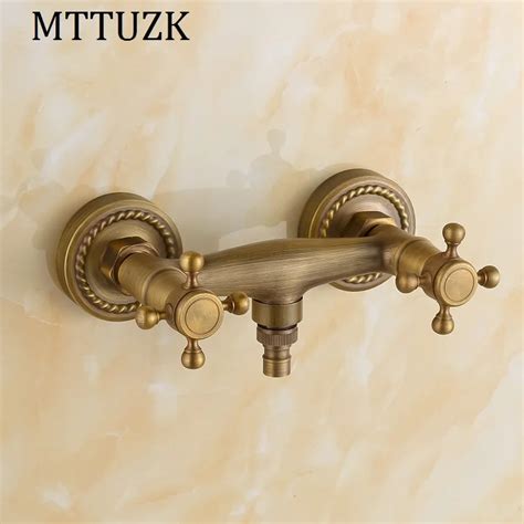 MTTUZK Antique Brass Washing Machine Faucet Double Handle Double Hole Hot And Cold Mixer Tap