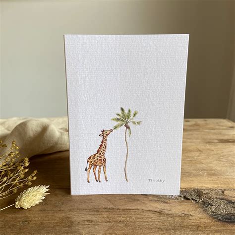 Aquarel Geboortekaartje Timothy Met Giraffe Olifantje En Palmboom