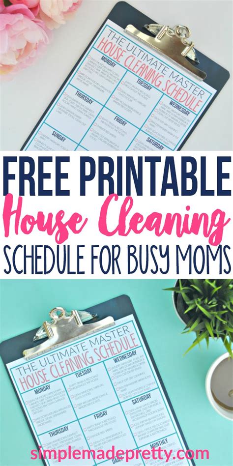 the free printable house cleaning schedule for busy moms