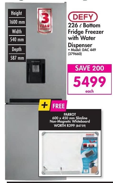 Defy L Bottom Fridge Freezer With Water Dispenser Offer At Makro