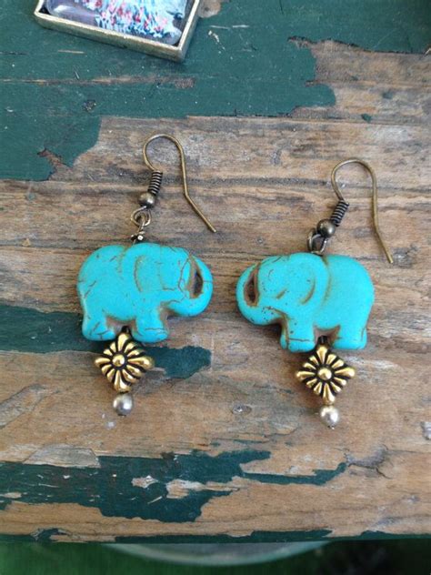 Elephant Earrings Blue Elephant Earrings Blue Howlite Earrings Turquoise Elephant Earrings On