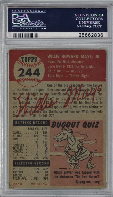 Lot Detail - Willie Mays Original 1953 Topps #244 Rookie Card PSA PR-1