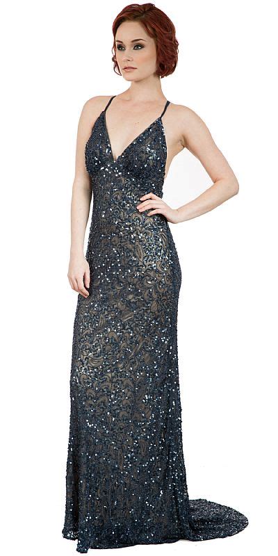 Spaghetti Straps V Neck Sequins Long Formal Prom Dress 10233