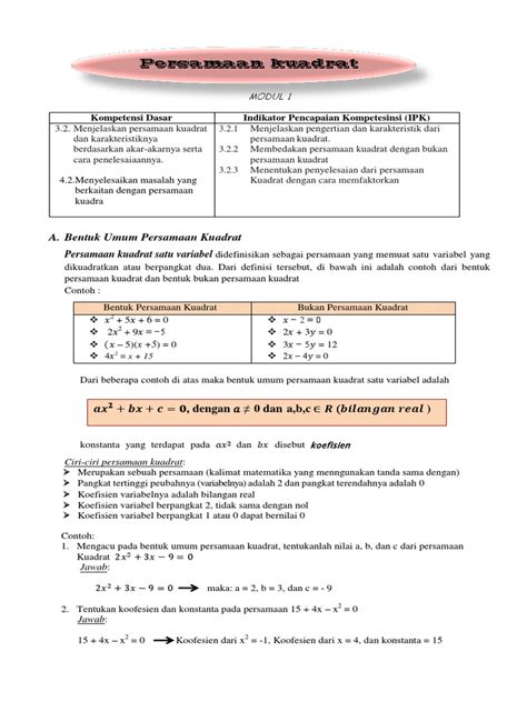 Modul 1 Persamaan Kuadrat Pdf