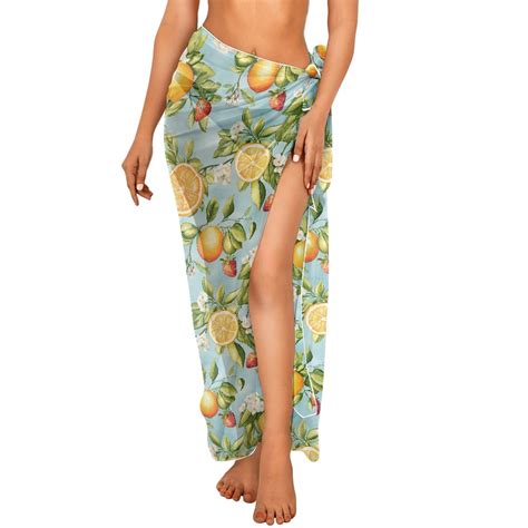 FKELYI Sarong Cover Up For Women Beach Sarongs Bikini Wraps Soft Swimwear Pareo Retro Lemon