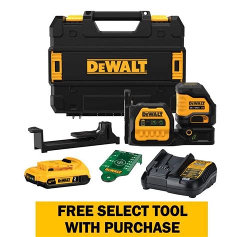 Dewalt 20 Volt Max Lithium Ion Cordless Green Cross Line Laser Level Kit With 2 0ah Battery