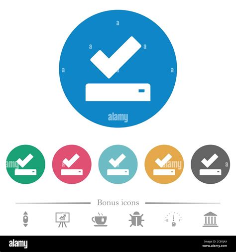 Successfully Saved Flat White Icons On Round Color Backgrounds Bonus