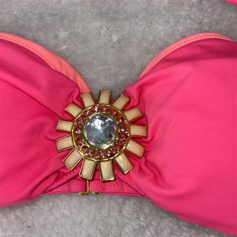 Victorias Secret Women Pink Strapless Bandeau Jeweled Bikini Top L EBay