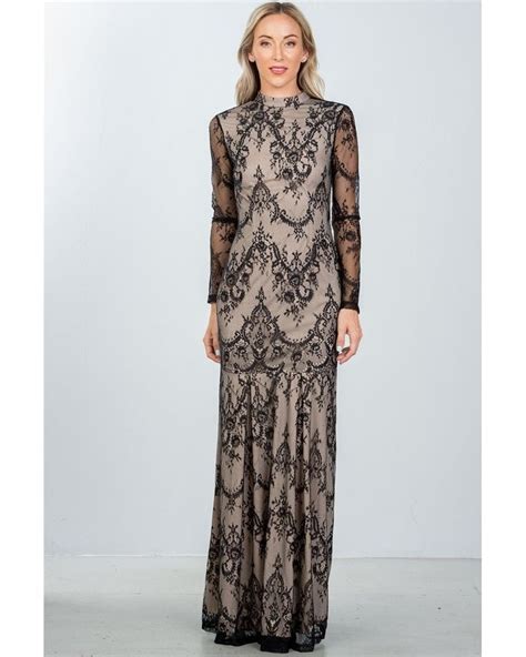 Black Lace Nude Illusion Maxi Dress