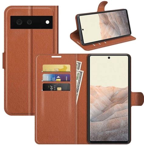 Wigento Für Google Pixel 6 Pro Handy Tasche Wallet Premium Schutz Braun