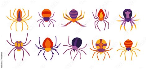 Spider Halloween cartoon set. Spooky scary spiders dangerous tarantula ...