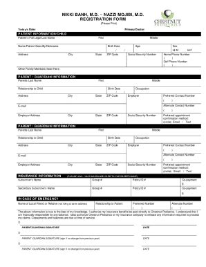 Fillable Online Medical Office Registration Form Chestnut Pediatrics