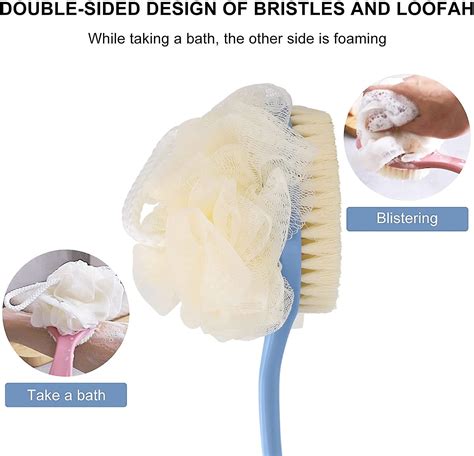 Shower Body Brush With Bristles And Loofah Body Scrubber With Long Handle Back Scrubber For