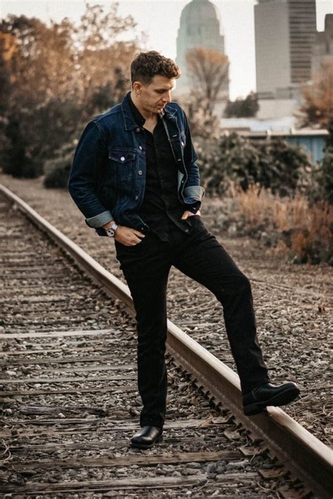 Blue Denim Jacket With Black Jeans Outfit The Adult Man