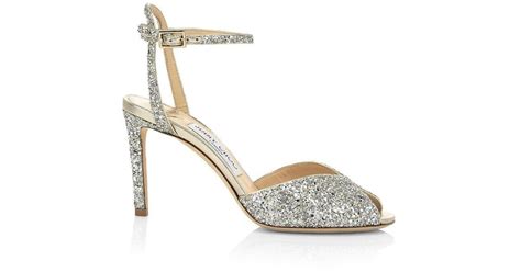 Jimmy Choo Sacora Peep Toe Glitter Sandals In Metallic Lyst