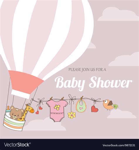 Baby Girl Shower Card With Hot Air Balloon Vector Image