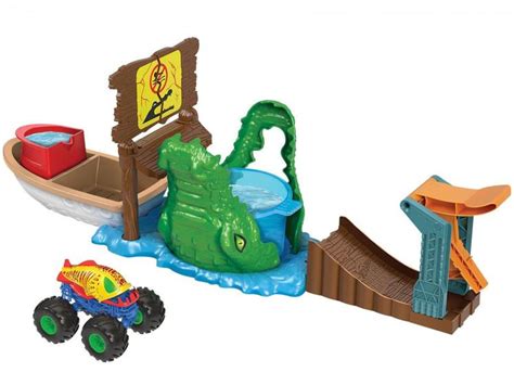 Pista Monster Trucks Hot Wheels Ataque Do Crocodilo Faminto Mattel Pistas De Brinquedo