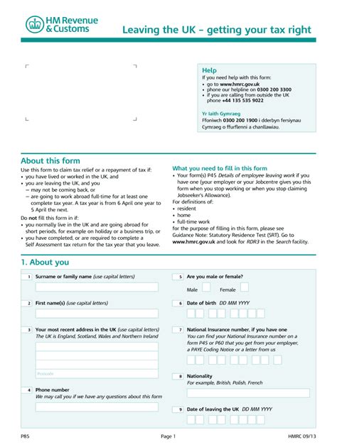 UK HMRC P85 2013 2022 Fill And Sign Printable Template Online US