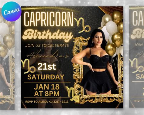 Golden Capricorn Birthday Flyer Birthday Template Birthday Girl