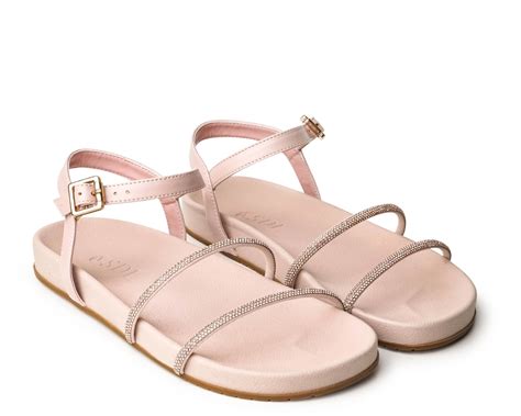 Rasteira Nude Baby Papete Mini Cristais E Fivela Rosa