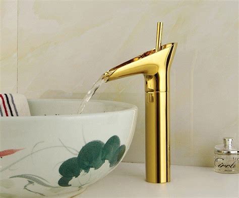 Fancy Basin Brass Faucet Tap Mixer Hot And Cold Waterfall Inch Height Gold Colour At Rs
