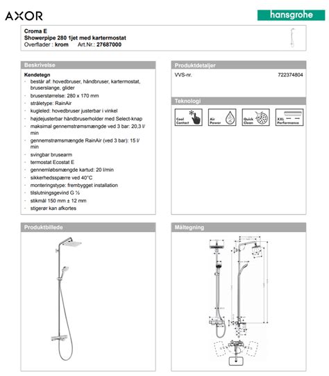 Hansgrohe Croma E 280 kararmatur med brusesæt krom 27687000