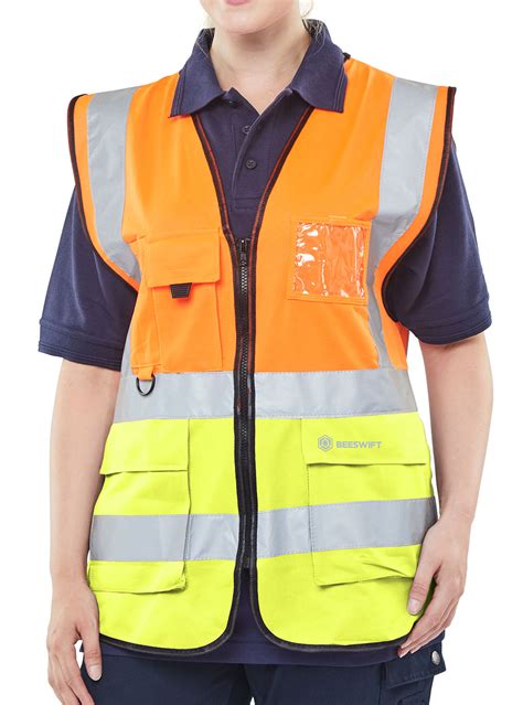 Beeswift Hi Vis Two Tone Executive Id Vest Orange Saturn Yellow Hvwc2t