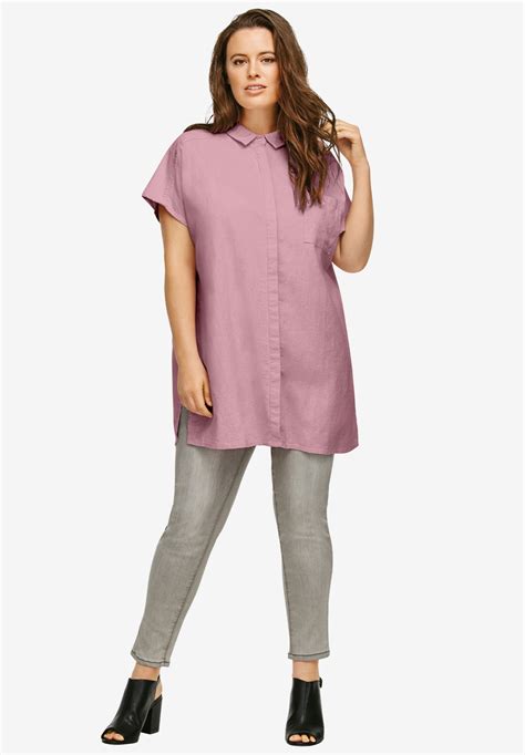 Oversized Linen Blend Tunic By Ellos® Plus Size 34 Inches Long