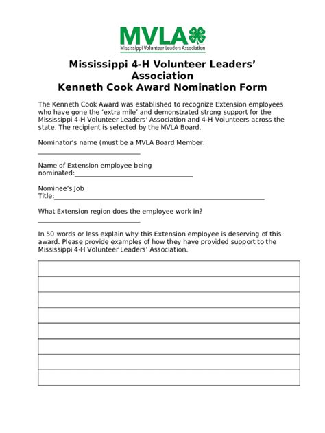 Outstanding H Volunteer Awards And Officer Nominations Doc Template