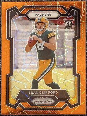 2023 Panini Prizm Sean Clifford RC Packers Orange Laser Prizm 338 SP