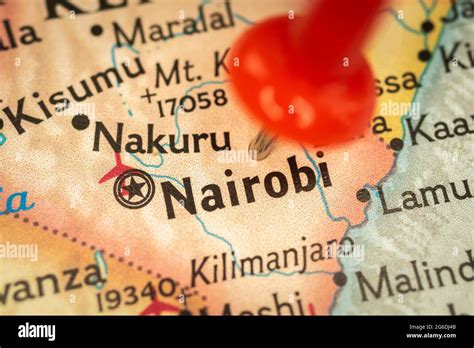 Location Nairobi In Kenya Map With Push Pin Closeup Travel And