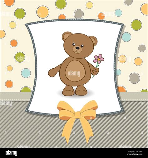 happy birthday card with teddy bear and flower Stock Vector Image & Art ...