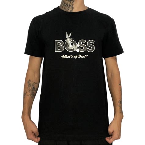 Camisa Premium Hugo Boss Preta Símbolo Big Central Desenho Pernalonga