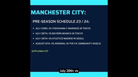 Manchester City Pre Season Schedule 20232024 Youtube