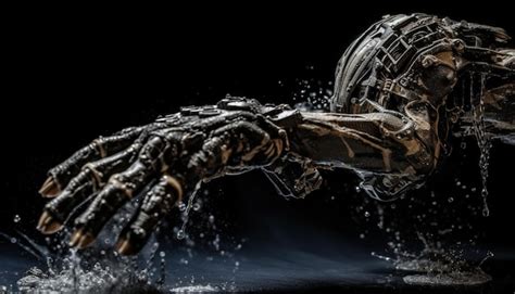 Premium Ai Image Futuristic Robotic Arm In Black Metallic Machinery