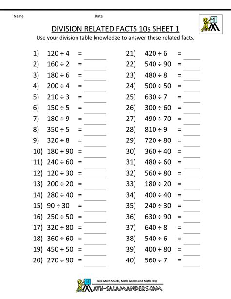 Maths Worksheet For Grade 5 Division