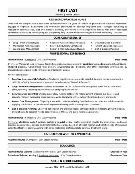 Registered Practical Nurse Long Term Care Resume Template Premium